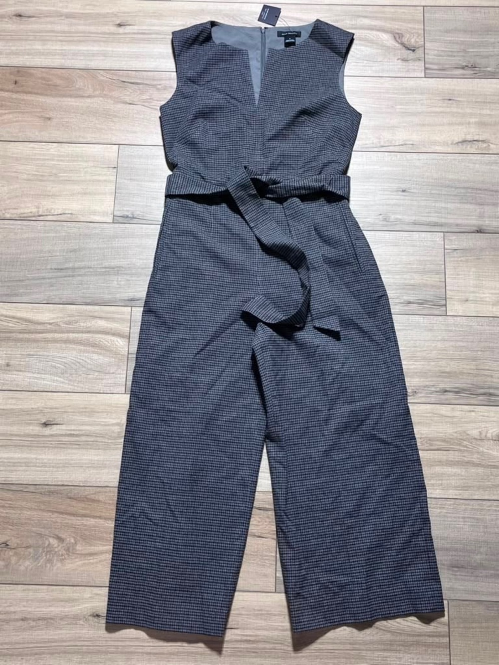 Club Monaco Womens Plaid Wide Leg Jumpsuit With Belt Size 6 Gray Mix
